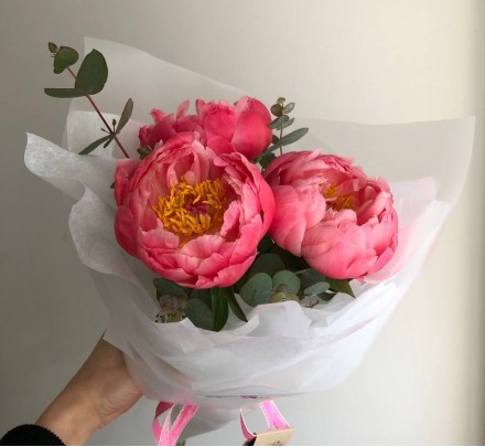 Bouquet of peonies coral - 3 pcs