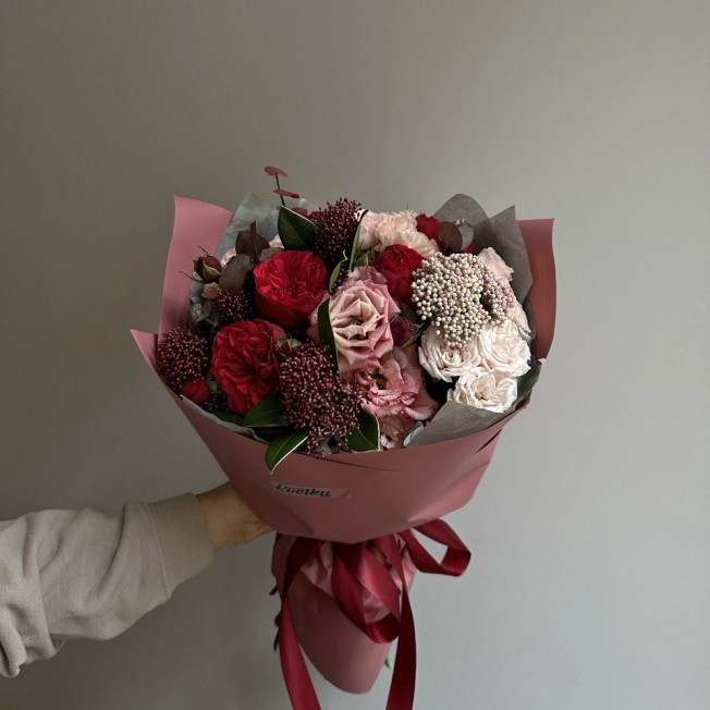 Bouquet of flowers №172 of peony roses, eucalyptus