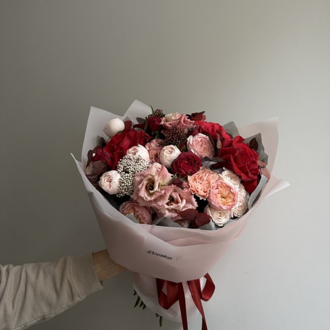 Bouquet of flowers №173 of peony roses, eucalyptus