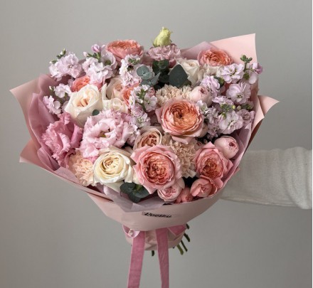 Bouquet of flowers №180 of peony roses, eustoma, matthiola