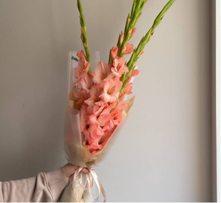 Bouquet of flowers from coral gladiolus
